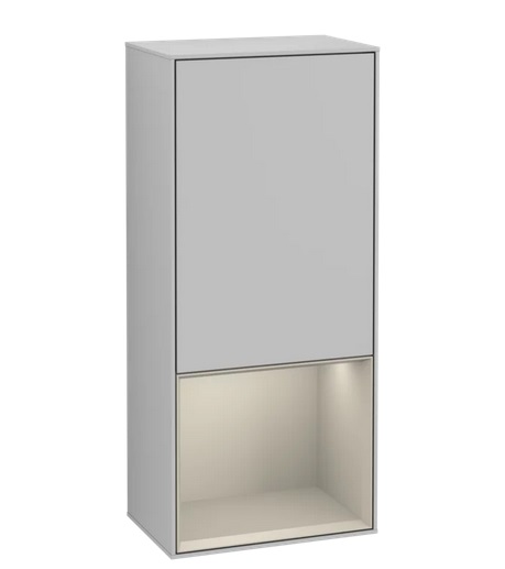 Шафка для ванної Villeroy & Boch Finion 41,8х93,6х27 см петлі зліва з підсвічуванням МДФ світло-сірий матовий лак/пісок матовий лак G540HHGJ