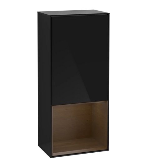 Шафка для ванної Villeroy & Boch Finion 41,8х93,6х27 см петлі зліва з підсвічуванням МДФ глянсовий чорний лак/шпон волоського горіха G540GNPH