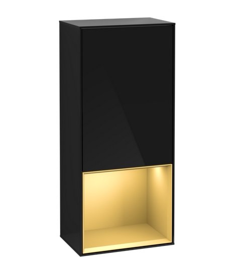 Шафка для ванної Villeroy & Boch Finion 41,8х93,6х27 см петлі зліва з підсвічуванням МДФ глянсовий чорний лак/золотий матовий лак G540HFPH