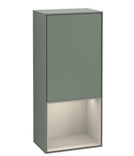 Шкафчик для ванной Villeroy & Boch Finion 41,8х93,6х27 см петли слева с подсветкой МДФ оливковый матовый лак/песок матовый лак G540HHGM