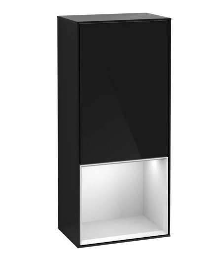 Шкафчик для ванной Villeroy & Boch Finion 41,8х93,6х27 см петли слева с подсветкой МДФ глянцевый черный лак/белый матовый лак G540MTPH