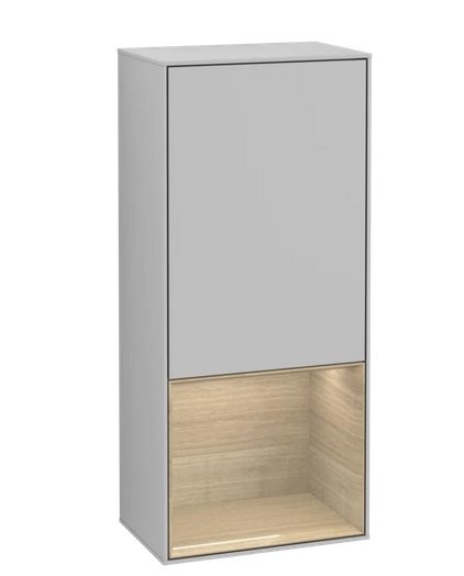 Шкафчик для ванной Villeroy & Boch Finion 41,8х93,6х27 см петли слева с подсветкой МДФ светло-серый матовый лак/шпон дуба G540PCGJ