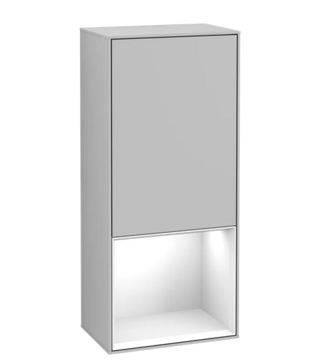 Шкафчик для ванной Villeroy & Boch Finion 41,8х93,6х27 см петли справа с подсветкой МДФ светло-серый матовый лак/глянцевый белый лак F550GFGJ