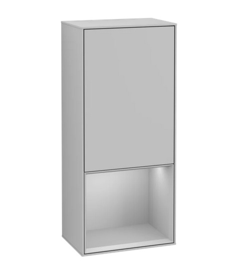 Шафка для ванної Villeroy & Boch Finion 41,8х93,6х27 см петлі праворуч з підсвічуванням МДФ світло-сірий матовий лак F550GJGJ