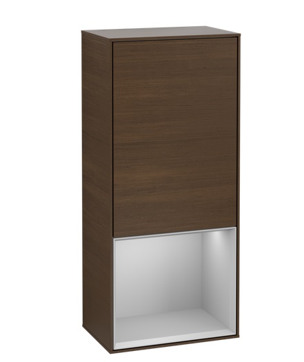 Шафка для ванної Villeroy & Boch Finion 41,8х93,6х27 см петлі праворуч з підсвічуванням ДСП шпон волоського горіха/світло-сірий матовий лак F550GJGN