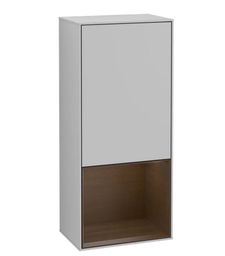Шафка для ванної Villeroy & Boch Finion 41,8х93,6х27 см петлі праворуч з підсвічуванням МДФ світло-сірий матовий лак/шпон волоського горіха F550GNGJ