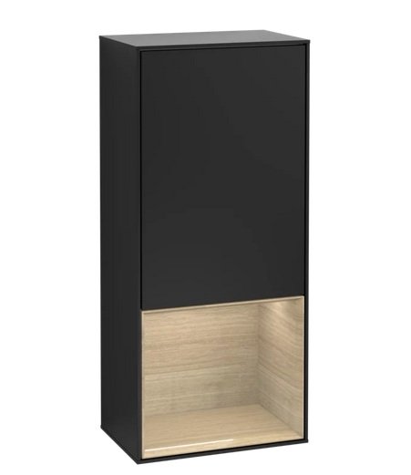 Шкафчик для ванной Villeroy & Boch Finion 41,8х93,6х27 см петли слева с подсветкой МДФ черный матовый лак/шпон дуба G540PCPD