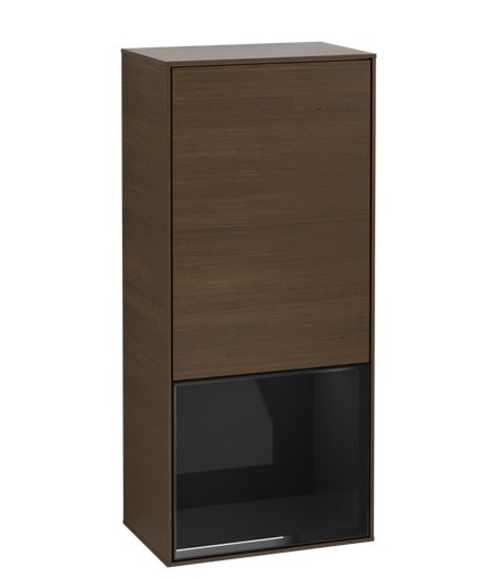 Шафка для ванної Villeroy & Boch Finion 41,8х93,6х27 см петлі зліва з підсвічуванням ДСП шпон волоського горіха/глянцевий чорний лак G540PHGN