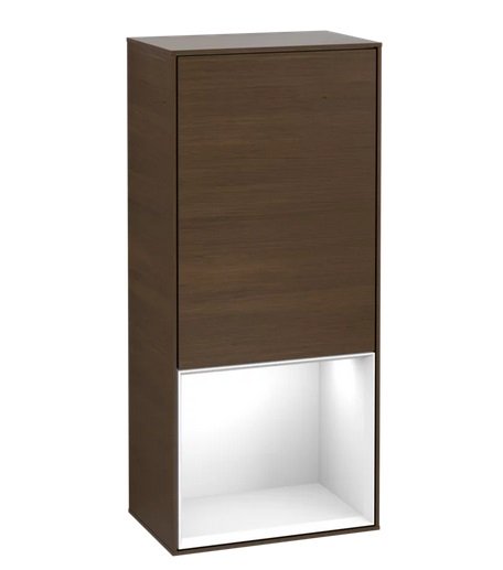 Шкафчик для ванной Villeroy & Boch Finion 41,8х93,6х27 см петли справа с подсветкой ДСП шпон грецкого ореха/глянцевый белый лак F550GFGN