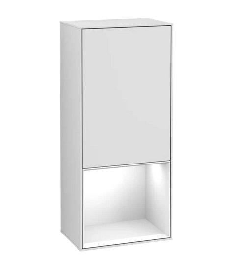 Шкафчик для ванной Villeroy & Boch Finion 41,8х93,6х27 см петли справа с подсветкой МДФ белый матовый лак/глянцевый белый лак F550GFMT