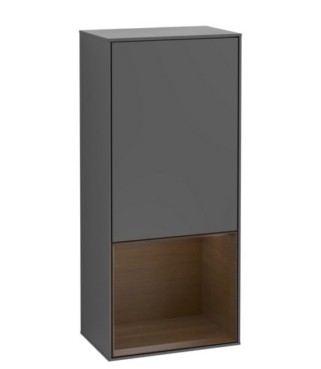Шафка для ванної Villeroy & Boch Finion 41,8х93,6х27 см петлі праворуч з підсвічуванням МДФ антрацит матовий лак/шпон волоського горіха F550GNGK