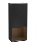 Шкафчик для ванной Villeroy & Boch Finion 41,8х93,6х27 см петли справа с подсветкой МДФ черный матовый лак/шпон грецкого ореха F550GNPD