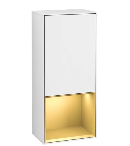 Шафка для ванної Villeroy & Boch Finion 41,8х93,6х27 см петлі праворуч з підсвічуванням МДФ глянсовий білий лак/золотий матовий лак F550HFGF
