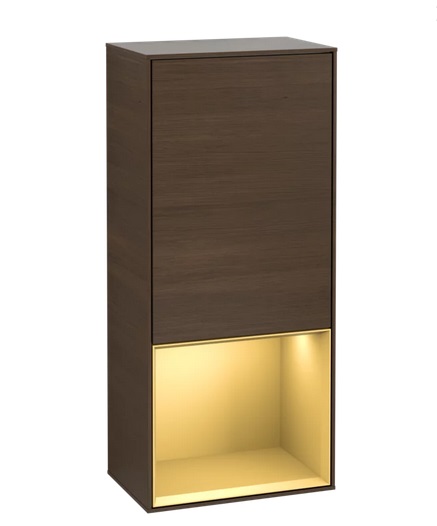 Шафка для ванної Villeroy & Boch Finion 41,8х93,6х27 см петлі праворуч з підсвічуванням ДСП шпон волоського горіха/золотий матовий лак F550HFGN