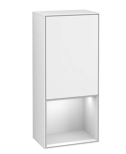 Шафка для ванної Villeroy & Boch Finion 41,8х93,6х27 см петлі праворуч з підсвічуванням МДФ глянсовий білий лак/білий матовий лак F550MTGF