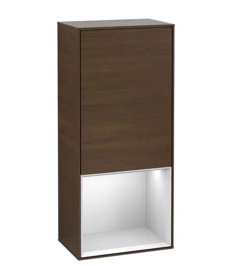 Шафка для ванної Villeroy & Boch Finion 41,8х93,6х27 см петлі праворуч з підсвічуванням ДСП шпон волоського горіха/білий матовий лак F550MTGN