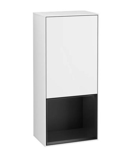 Шкафчик для ванной Villeroy & Boch Finion 41,8х93,6х27 см петли справа с подсветкой МДФ глянцевый белый лак/черный матовый лак F550PDGF