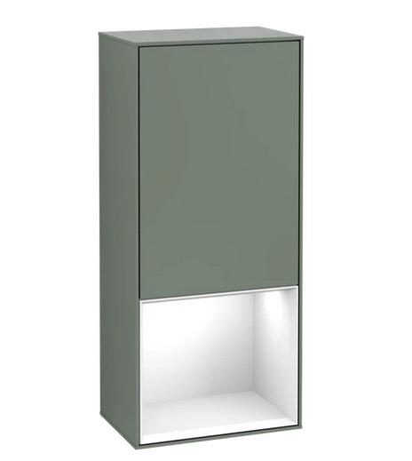 Шкафчик для ванной Villeroy & Boch Finion 41,8х93,6х27 см петли справа с подсветкой МДФ оливковый матовый лак/глянцевый белый лак F550GFGM