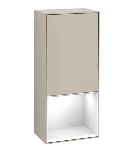 Шафка для ванної Villeroy & Boch Finion 41,8х93,6х27 см петлі праворуч з підсвічуванням МДФ пісок матовий лак/глянсовий білий лак F550GFHH