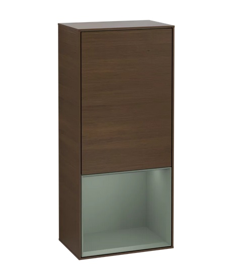 Шафка для ванної Villeroy & Boch Finion 41,8х93,6х27 см петлі праворуч з підсвічуванням ДСП шпон волоського горіха/оливковий матовий лак F550GMGN