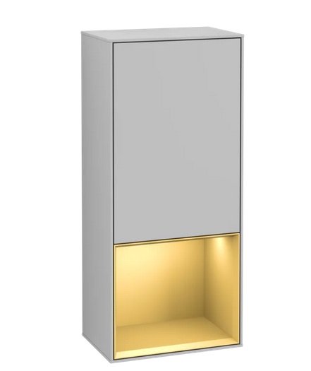 Шафка для ванної Villeroy & Boch Finion 41,8х93,6х27 см петлі праворуч з підсвічуванням МДФ світло-сірий матовий лак/золотий матовий лак F550HFGJ