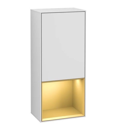 Шафка для ванної Villeroy & Boch Finion 41,8х93,6х27 см петлі праворуч з підсвічуванням МДФ білий матовий лак/золотий матовий лак F550HFMT