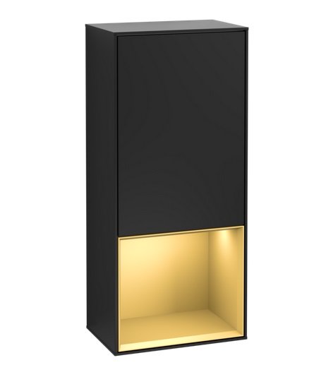 Шкафчик для ванной Villeroy & Boch Finion 41,8х93,6х27 см петли справа с подсветкой МДФ черный матовый лак/золотой матовый лак F550HFPD