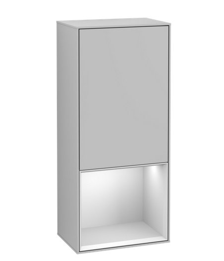 Шкафчик для ванной Villeroy & Boch Finion 41,8х93,6х27 см петли справа с подсветкой МДФ светло-серый матовый лак/белый матовый F550MTGJ