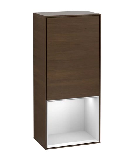 Шкафчик для ванной Villeroy & Boch Finion 41,8х93,6х27 см петли справа с подсветкой ДСП шпон грецкого ореха/белый матовый лак F550MTGN