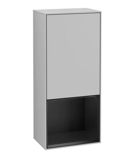 Шкафчик для ванной Villeroy & Boch Finion 41,8х93,6х27 см петли справа с подсветкой МДФ светло-серый матовый лак/черный матовый лак F550PDGJ
