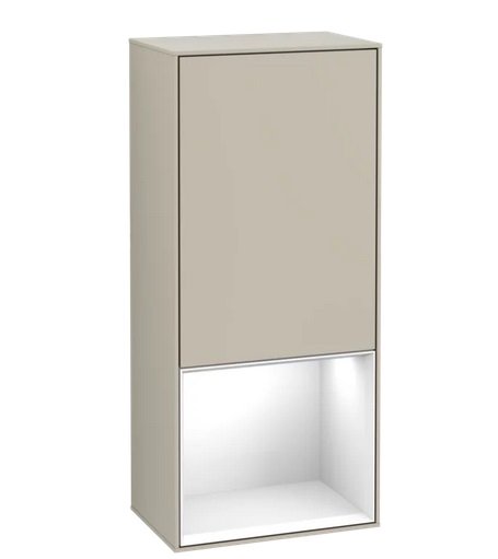 Шкафчик для ванной Villeroy & Boch Finion 41,8х93,6х27 см петли справа с подсветкой МДФ песок матовый лак/глянцевый белый лак F550GFHH