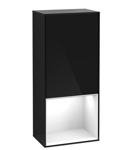 Шкафчик для ванной Villeroy & Boch Finion 41,8х93,6х27 см петли справа с подсветкой МДФ глянцевый черный лак/глянцевый белый лак F550GFPH