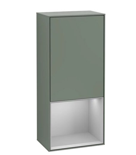 Шафка для ванної Villeroy & Boch Finion 41,8 х93, 6х27 см петлі праворуч з підсвічуванням МДФ оливковий матовий лак/світло-сірий матовий лак F550GJGM