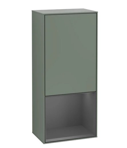 Шкафчик для ванной Villeroy & Boch Finion 41,8х93,6х27 см петли справа с подсветкой МДФ оливковый матовый лак/антрацит матовый лак F550GKGM