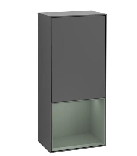 Шкафчик для ванной Villeroy & Boch Finion 41,8х93,6х27 см петли справа с подсветкой МДФ антрацит матовый лак/оливковый матовый лак F550GMGK