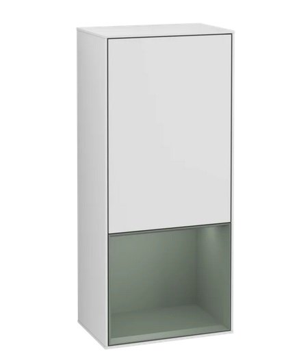 Шкафчик для ванной Villeroy & Boch Finion 41,8х93,6х27 см петли справа с подсветкой МДФ белый матовый лак/оливковый матовый лак F550GMMT