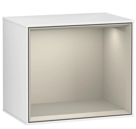 Стеллаж для ванной Villeroy & Boch Finion 41,8х35,6х27 см с подсветкой МДФ глянцевый белый лак/песок матовый лак F580HHGF