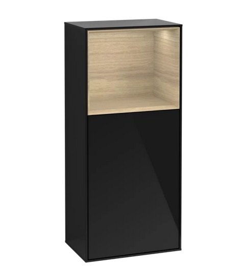 Шкафчик для ванной Villeroy & Boch Finion 41,8х93,6х27 см петли слева с подсветкой МДФ глянцевый черный лак/шпон дуба F520PCPH