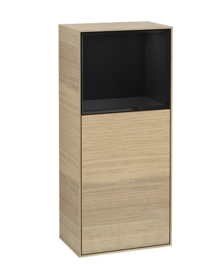 Шкафчик для ванной Villeroy & Boch Finion 41,8х93,6х27 см петли слева с подсветкой ДСП шпон дуба/глянцевый черный лак F520PHPC