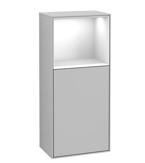 Шкафчик для ванной Villeroy & Boch Finion 41,8х93,6х27 см петли слева с подсветкой МДФ светло-серый матовый лак/глянцевый белый лак G520GFGJ