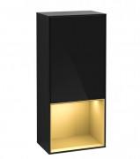 Шкафчик для ванной Villeroy & Boch Finion 41,8х93,6х27 см петли справа с подсветкой МДФ глянцевый черный лак/золотой матовый лак F550HFPH