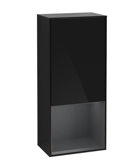 Шафка для ванної Villeroy & Boch Finion 41,8х93,6х27 см петлі праворуч з підсвічуванням МДФ глянсовий чорний лак/темно-синій матовий лак F550HGPH