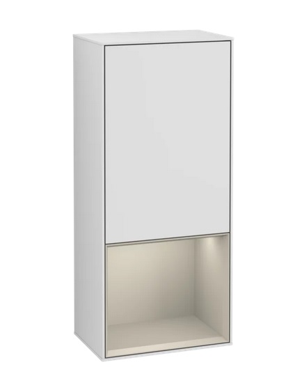 Шкафчик для ванной Villeroy & Boch Finion 41,8х93,6х27 см петли справа с подсветкой МДФ белый матовый лак/песок матовый лак F550HHMT