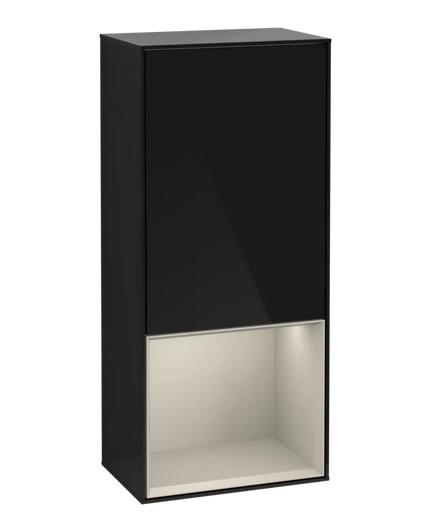 Шкафчик для ванной Villeroy & Boch Finion 41,8х93,6х27 см петли справа с подсветкой МДФ глянцевый черный лак/песок матовый лак F550HHPH
