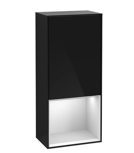 Шафка для ванної Villeroy & Boch Finion 41,8 х93, 6х27 см петлі праворуч з підсвічуванням МДФ глянсовий чорний лак/білий матовий лак F550MTPH