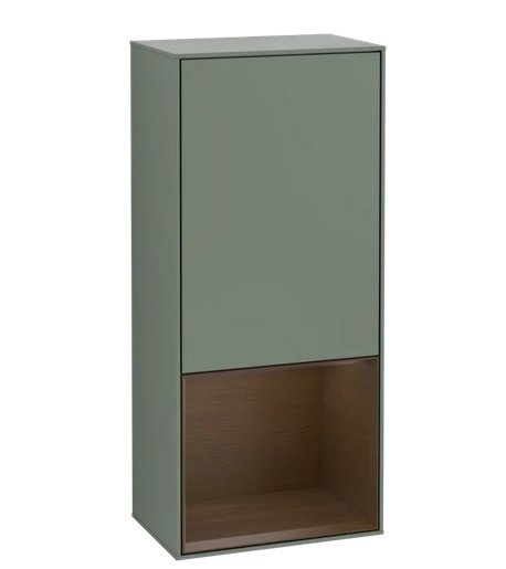 Шафка для ванної Villeroy & Boch Finion 41,8х93,6х27 см петлі праворуч з підсвічуванням МДФ оливковий матовий лак/шпон волоського горіха F550GNGM