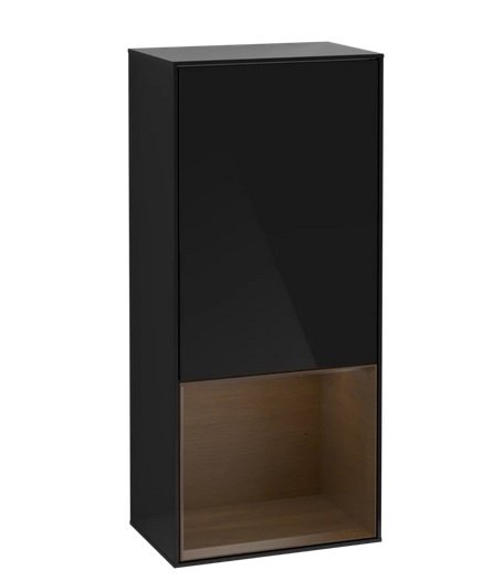Шкафчик для ванной Villeroy & Boch Finion 41,8х93,6х27 см петли справа с подсветкой МДФ глянцевый черный лак/шпон грецкого ореха F550GNPH