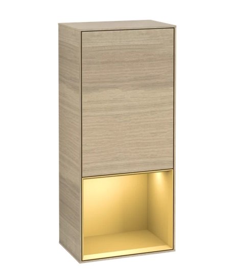 Шафка для ванної Villeroy & Boch Finion 41,8х93,6х27 см петлі праворуч з підсвічуванням ДСП шпон дуба/золотий матовий лак F550HFPC