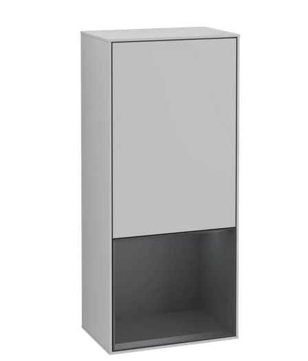 Шафка для ванної Villeroy & Boch Finion 41,8х93,6х27 см петлі праворуч з підсвічуванням МДФ світло-сірий матовий лак/темно-синій матовий лак F550HGGJ