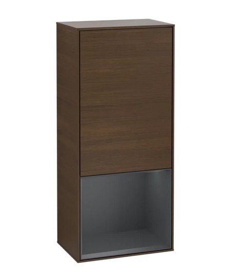 Шкафчик для ванной Villeroy & Boch Finion 41,8х93,6х27 см петли справа с подсветкой ДСП шпон грецкого ореха/темно-синий матовый лак F550HGGN
